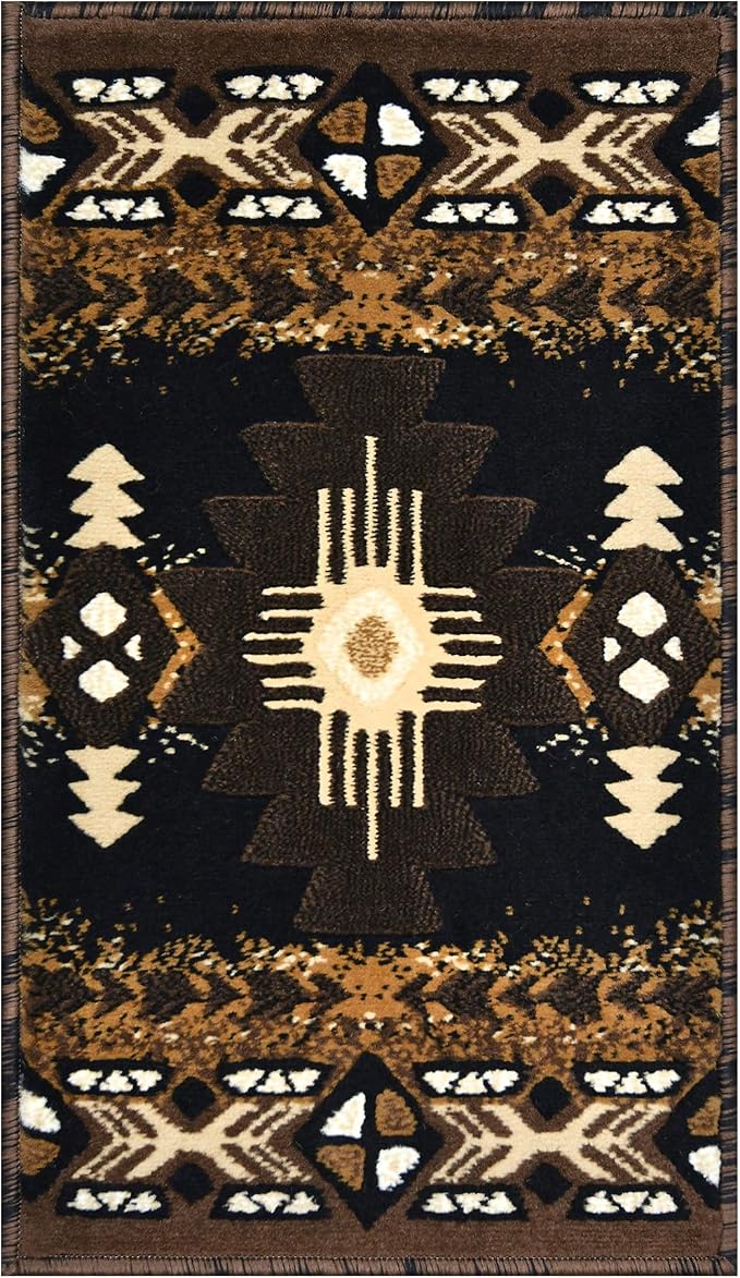 YHSF South West Native American Area Rug C318 - Easy Clean, Thick, Soft, Durable Native Tribal American Indian Inspired Rug for Bedroom/Living Room and More - Black, 16 Inches x 28 Inches