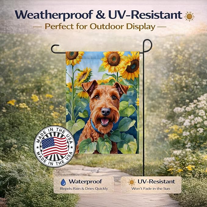 Caroline's Treasures DAC6099GF Irish Terrier in Sunflowers Garden Flag Mailbox Flag Decorative Yard Flag Banner Outside Patio Artwork Yard Flower Beds, Garden Size, Multicolor