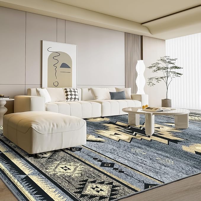 BENRON Western Rugs for Living Room Bedroom 8x10, Non Slip Washable, Grey | Extra Large Southwest aztec Area Rugs for Dining Table Kitchen Home Decor