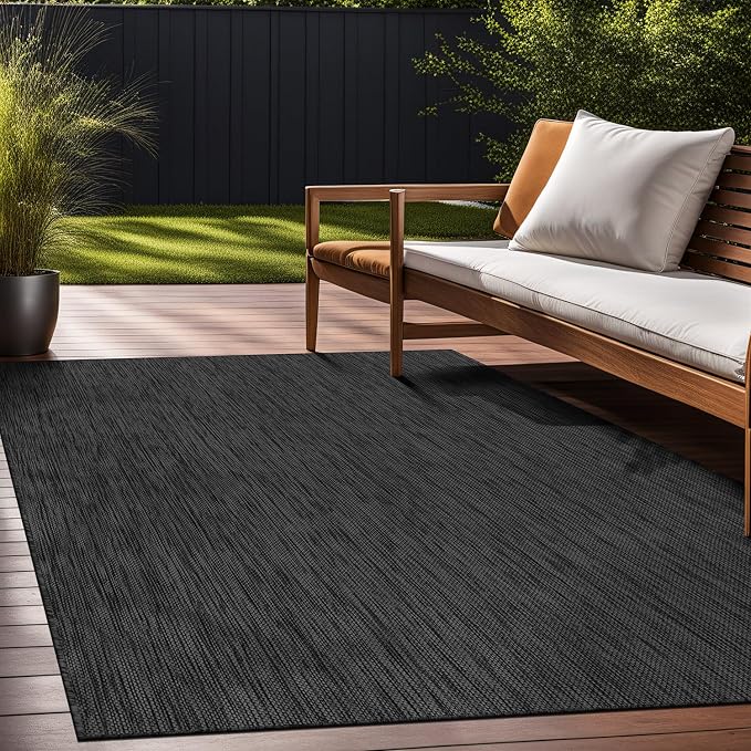 Beverly Rug Indoor Outdoor Rug 6x9, Washable Outside Carpet for Patio, Deck, Porch, Solid Modern Area Rug, Water Resistant, Dark Gray