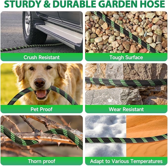 Garden Hose 50 ft Water Hose Flexible Non-Expandable Outdoor Heavy Duty Lightweight Leakproof Kink-free flex Watering Hose Pipe for 3/4 inch Fitting Yard Lawn Outside Car Wash