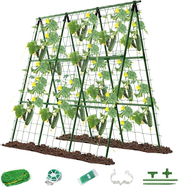 Cucumber Trellis for Raised Bed, A-Shape Arch Metal Garden Trellis for Climbing Plants, Heavy Duty Plant Trellis Outdoor, Easy Assembly Rustproof Trellis for Vines