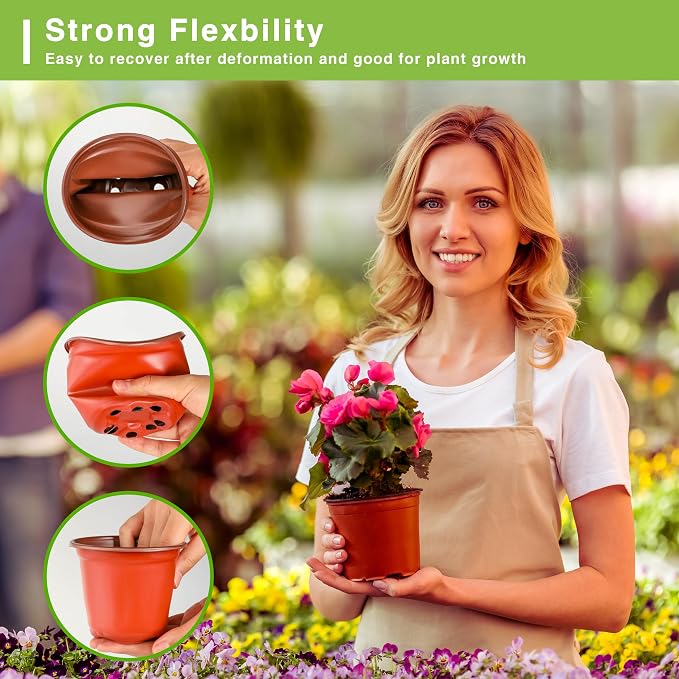LWWTBS Plant Nursery Pot/Pots 100 Pcs 4" Plastic Small Plants Pots Flower Pots Seed Starting Pots for Plants Indoor Outdoor Seedling pots (with 100 Plant Labels)