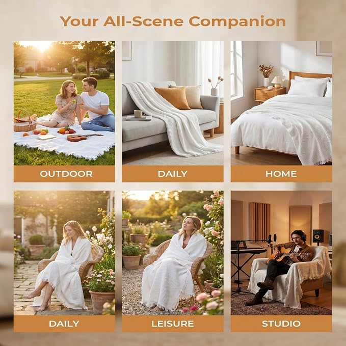 70"x 70" Picnic Blanket Extra Large,Layer Outdoor Blanket for 5 to 7 Adults,Camping Grass Lawn Park Accessories Cute Couple Gifts Ideas Wedding Registry for Park, Beach (White)