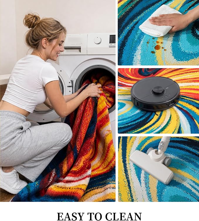 Abstract Colorful Area Rugs 8x10,Uniqe Milky Way Cool Rugs Washable,Spiral Galaxy Funky Rug for Living Room,Non Slip Art Rug for Bedroom,Kitchen,Dining Room