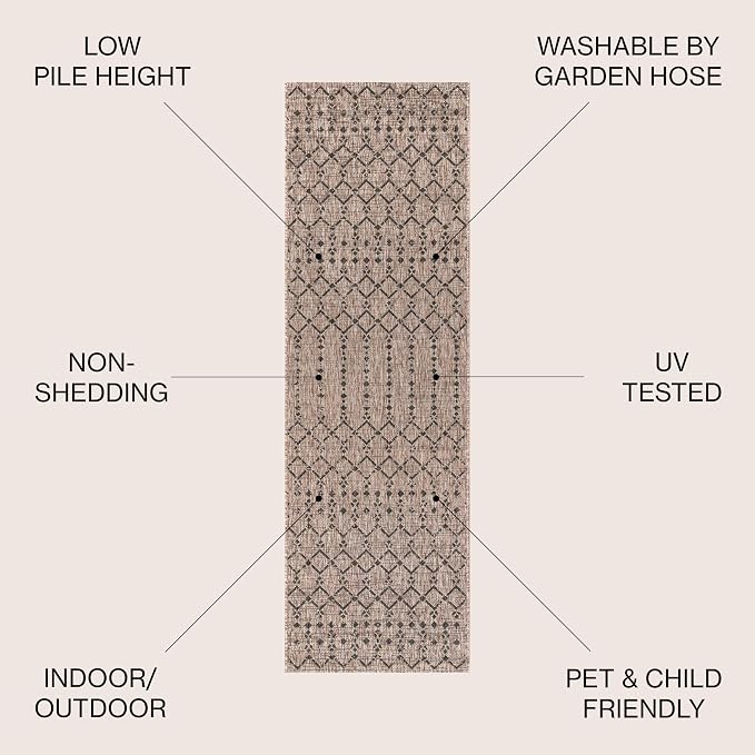 JONATHAN Y Moroccan Geometric Indoor Outdoor Runner Rug 2X20 Natural/Black, Ourika Textured Weave for Backyard, Patio, Porch, Easy-Cleaning, High Traffic, Pet-Friendly, Non-Shedding (SMB108D-220)