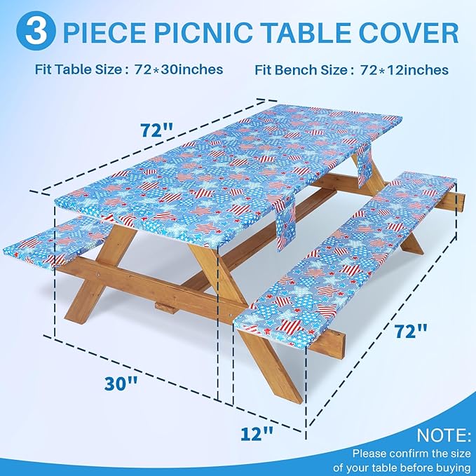 Jobunai Picnic Table Cover with Bench Covers 6 Feet Water Proof Camping Table Clothes with Elastic Edges Rv Patio Equipment for Outside Campers Car Travel Gadgets Funny Gift for Who Have Everything