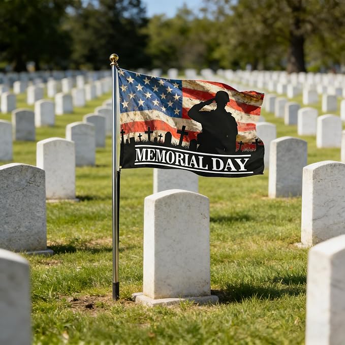 Memorial Day Flag 3x5 Ft Outdoor Double Sided Mirror Printed 4th of July Patriotic Flag Veterans Day Banner for Indoor Outdoor House Yard with 2 Grommets