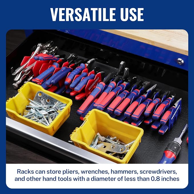 WORKPRO 2-Pack Plier Organizer Rack, 20-Slot Tool Organizer and Storage | Large Capacity Plier Holder, Non-Slip Rubber Base, High-Strength Plastic, Extendable Tool Box Organizer, Pliers Not Included