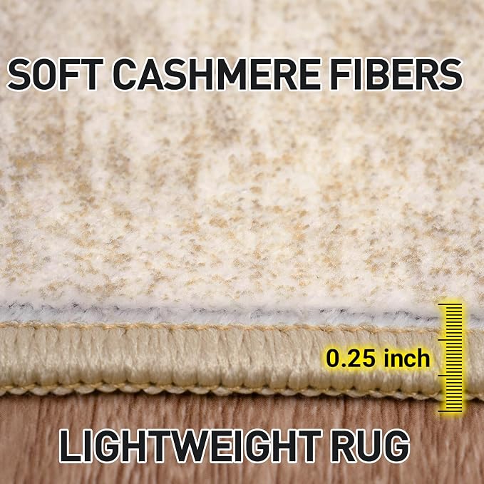 9x12 Area Rugs for Living Room: Washable Abstract Beige Badroom Carpet | Non-slip TPE backing makes this washable soft low-pile rug safe & durable, Pet-friendly decor for dining room,nursery,office
