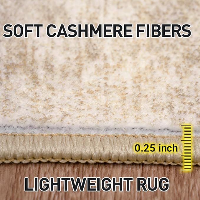 4x6 Area Rugs for Living Room: Washable Abstract Beige Badroom Carpet | Non-slip TPE backing makes this washable soft low-pile rug safe & durable, Pet-friendly decor for dining room,nursery,office