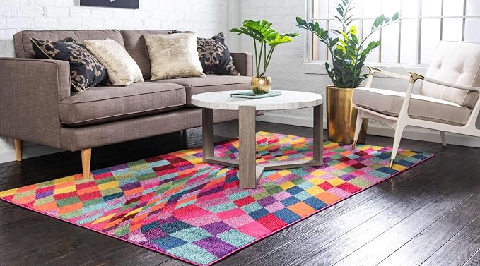 Unique Loom Estrella Collection Geometric, Abstract, Colorful, Modern, Eclectic Area Rug (6' 0 x 9' 0 Rectangular, Multi/Pink)