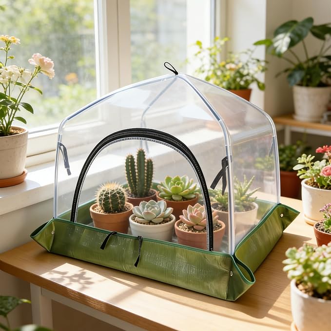 24.5" Tabletop Plant Cover w/Waterproof Base Ventilation Window for Winter