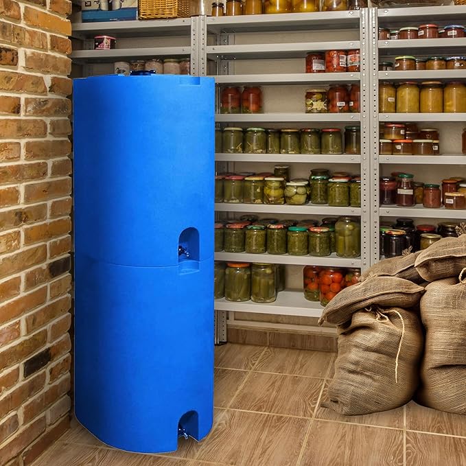 WaterPrepared Stackable Plastic Drinking Water Storage Tank with Spigots, 55 Gallon, Blue - Portable Emergency Hydration Container for Survival or Disaster Preparedness