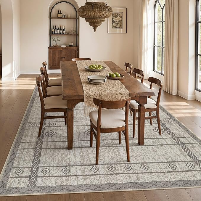 cotiled 6x9 Area Rugs for Living Room: Boho Washable Rug for Dining Room | Stain Resistan Indoor Soft Carpet for Bedroom Nursery Grey Brown