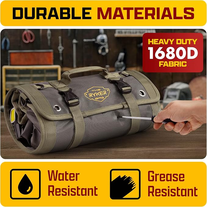 The Ryker Official PRO Tool BAG Organizer Heavy Duty Foldable Storage Bag with Detachable Pouches, Wrench Holder, Rugged Canvas for Mechanics, Electricians, Motorcycle Use, Practical Gift for Dads