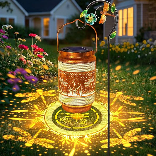 Dragonfly Solar Lanterns Outdoor Waterproof with Shepherd Hook, Gifts for Women Mom Grandma Birthday, Metal Solar Hanging Lights Garden Decor for Outside Yard Patio Pathway Backyard Porch
