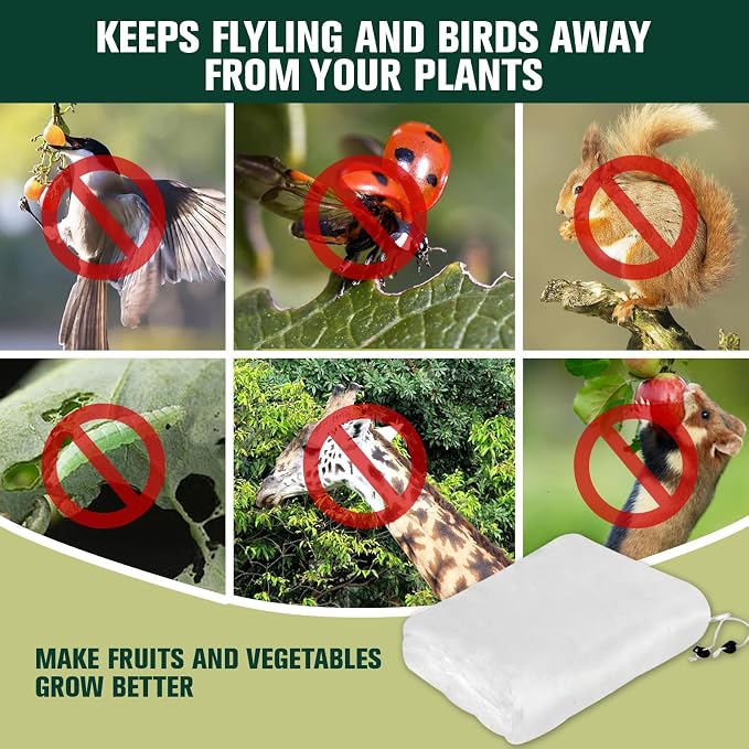 KEOHOLI 12x12 FT Large Fruit Tree Netting Bags with Zipper and Drawstring, Insect Bird Barrier Netting Plant Covers for Fruit Vegetable Trees, Bushes,Flower in Garden (12 * 12ft, 1Pack)