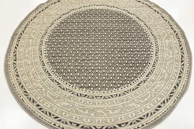 Unique Loom Williamsburg Collection Traditional Border with Dotted Center Area Rug, Round 5' 0" x 5' 0", Gray/Beige