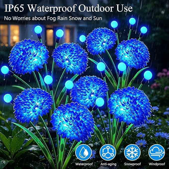 Solar Firefly Lights Outdoor Waterproof, 8 Pack Blue Solar Flowers Swaying Lights With Flowers, Flower Light Garden Decor for Outside Yard Patio Halloween Christmas, Gifts for Women Grandma