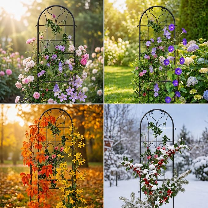 2 Pack 87x20in Garden Trellises, Ornate Scrollwork Black Metal Coated Rustproof Trellis for Climbing Plants Outdoor, Roses, Vegetables, Vines, Cucumbers