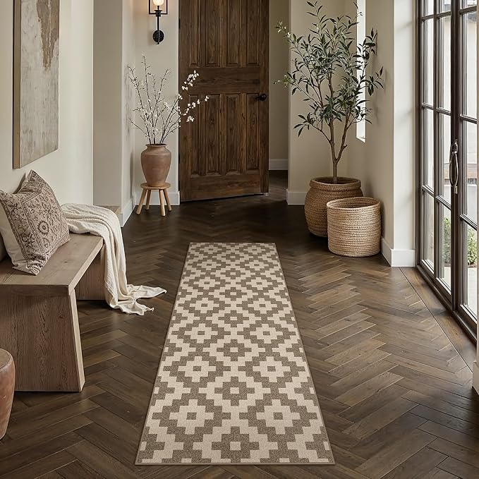 Brown 2x6 Washable Runner Rug Kitchen Non Slip Long Carpet | Soft, Low Pile, Easy Clean, Modern Rugs for Hallway, Entryway, Laundry Room, Bathroom