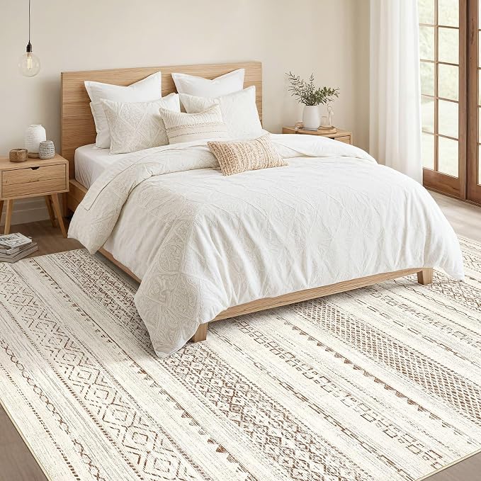 Nakagishi Boho 5x7 Area Rug Living Room Rugs Machine Washable Brown | Soft, Pet & Kid Friendly, Carpet for Living Room/Bedroom/Office/Kitchen/Nursery, Daily Home Decor Stain Resistant Moroccan