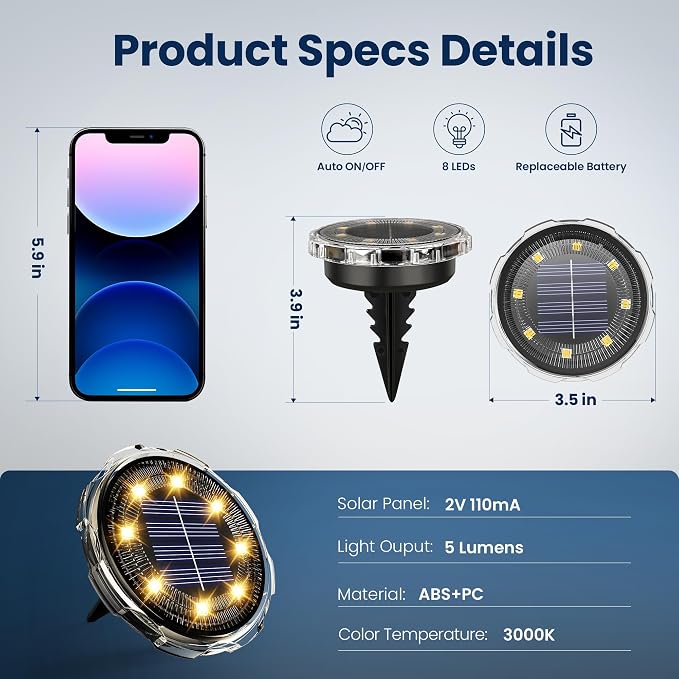 SOLPEX Solar Ground Lights 20 Pack, Solar Pathway Lights Outdoor Waterproof, Landscape Lighting for Garden, Walkway, Driveway, Yard, Deck, Patio, Swimming Pool (Warm White)