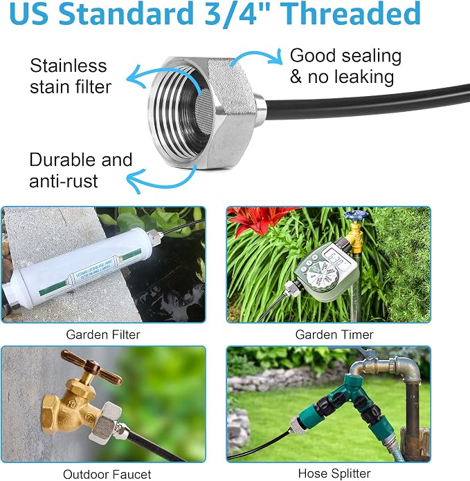Bonviee Misters for Outside Patio, 26FT (8M) Patio Misting System, Outdoor Misters for Patio Cooling, 7 Brass Mist Nozzles, 3/4" Adapter, DIY Water Misters for Cooling Outdoor Garden Greenhouse