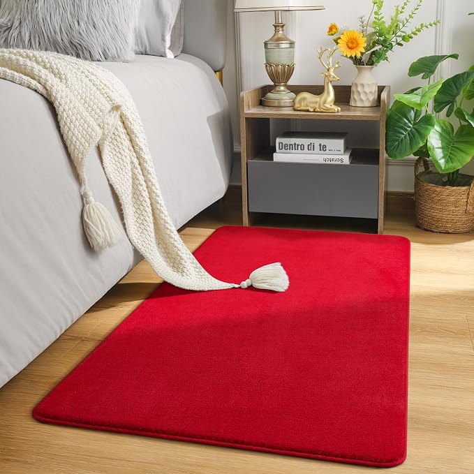 Amearea Modern Washable Runner Rugs, 2x4 Feet Red Bedroom Runner Rug | Small Area Rugs for Bedroom Living Room, Non Slip Memory Foam Rug for Hallway Entryway Kids Boys Girls Room Laundry Room