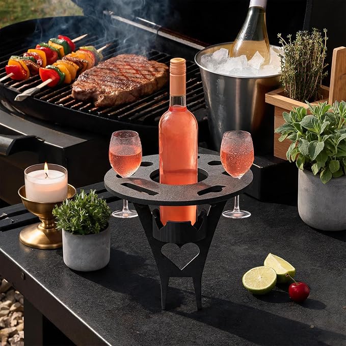 Foldable Wine Table Outdoor, Portable Mini Wooden Picnic Table Wine Glass Holder for Beach BBQ Camping Yard Lawn Party