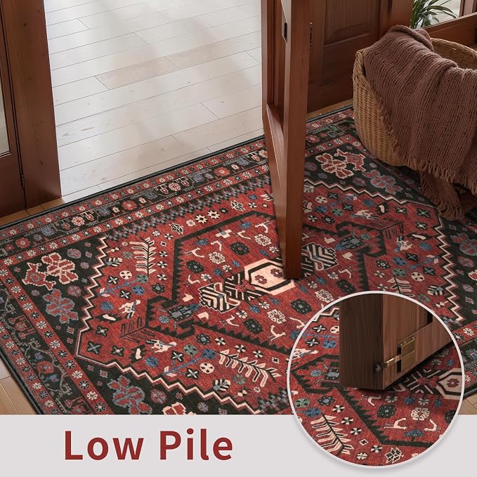 Ciicool 3x8ft Hallway Rug,Long Runner Area Rugs for Vintage Kitchen Decor | Oriental Non-Slip Thin Vintage Indoor Soft Boho Entry Carpet for Entryway Bedroom Bedside Living Room Laundry Bathroom
