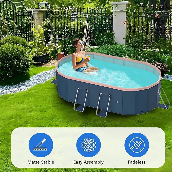 Foldable Pool, Hard Plastic Collapsible Pool, Large Non Inflatable Rectangle Pool Above Ground, Backyard Pool for Adults, Oversized Thickened, Easy Assembly (Round Corner 79 Inch)