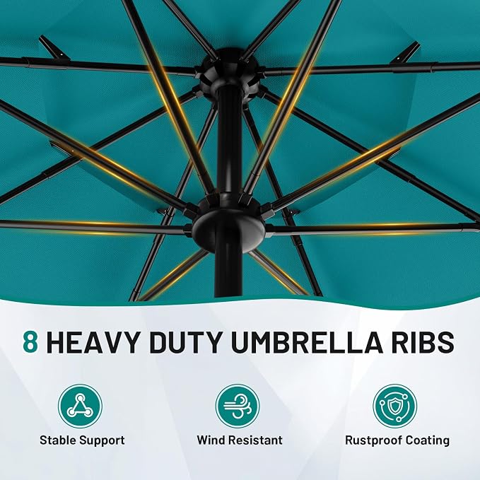 AreShark 9ft 3-Tier Patio Umbrellas, Outdoor Umbrella with 8 Sturdy Ribs UV Protection Windproof, Market Table Umbrella w/Push Button Tilt & Crank for Pool, Porch, Deck, Garden(Lake Blue)
