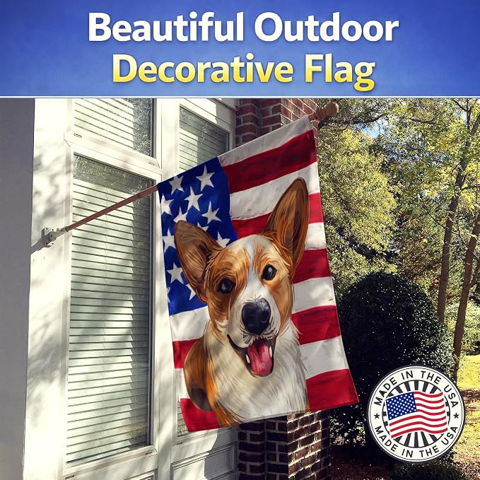 Caroline's Treasures CK6750CHF Cardigan Welsh Corgi American Flag House Flag Large Porch Sleeve Pole Decorative Outside Yard Banner Artwork Wall Hanging, Polyester, House Size, Multicolor