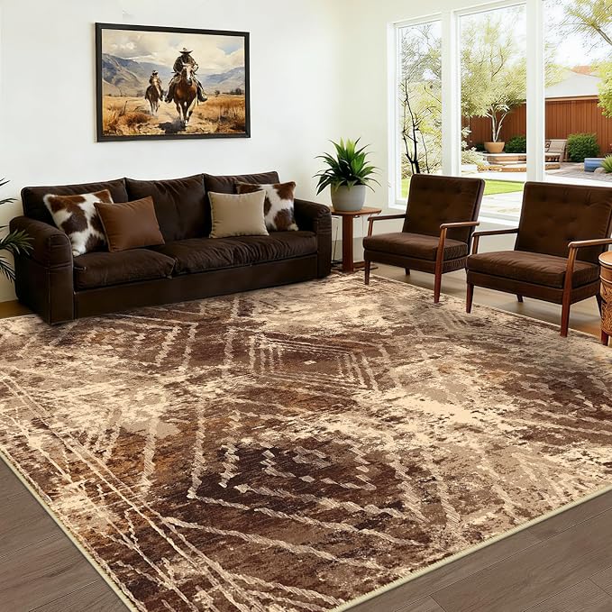 8'x10' Washable Area Rug for Living Room Bedroom Cow Print | Soft Western No Slip Low Pile Print Foldable Indoor for Kitchen Dining Room