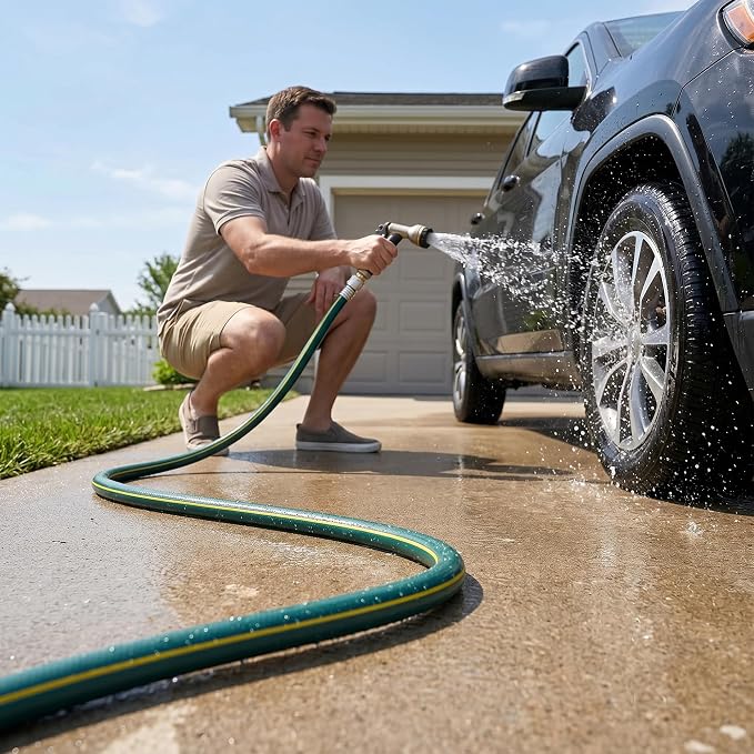 Solution4Patio Long Leader Green Garden Hose 3/4 in. x 100 ft. -Kink Free, Leakproof, Brass/Aluminum Male/Female Fittings -Heavy Duty Durable Flexible Lightweight Water Pipe for Household & Commercial