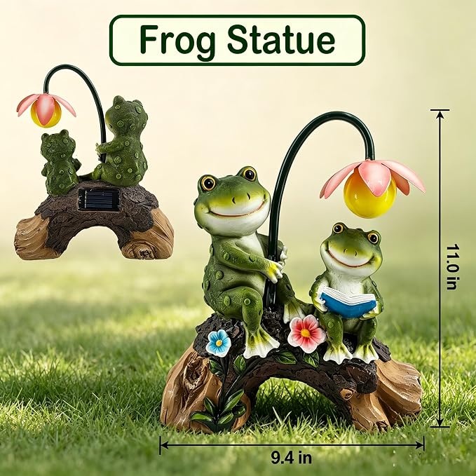 Solar Frog Garden Statue with Flower Lamp for Outdoor, Waterproof Frogs Garden Decor for Yard, Lawn , Balcony, Garden Figurine Lights for Patio Decor, Ideal Gift for Garden Lovers & Homeowners