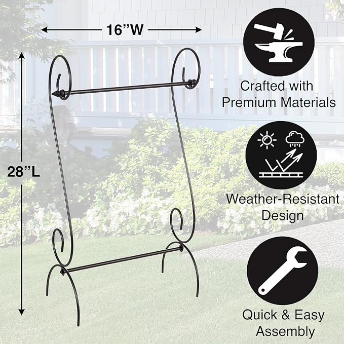 Evergreen Scroll American Garden Flag Stand | Premium Metal Iron Flag Holder Stand | Fits 12x18 Garden Flags for Outside | Weatherproof Outdoor
