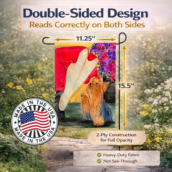 Caroline's Treasures SS8522GF Lady with her Yorkie Garden Flag Mailbox Flag Decorative Yard Flag Banner Outside Patio Artwork Yard Flower Beds, Garden Size, Multicolor