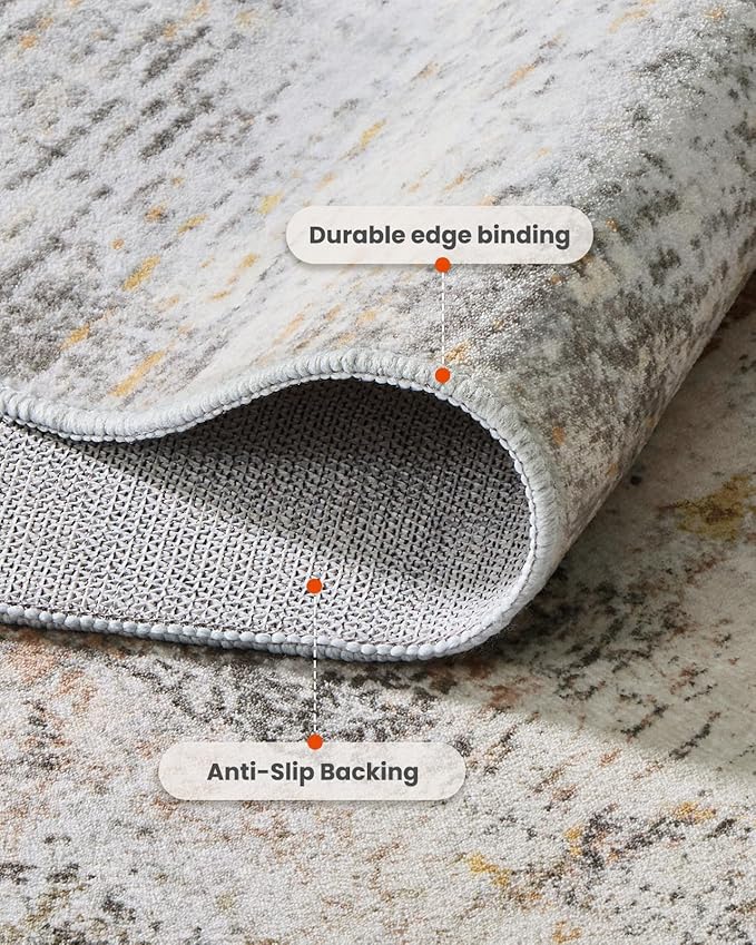 6x9 Area Rugs for Living Room, Modern Abstract Washable Rug with Non-Slip Backing & Low Pile Indoor Carpet for Nursery Room, Bedroom and Dinning Room, Beige
