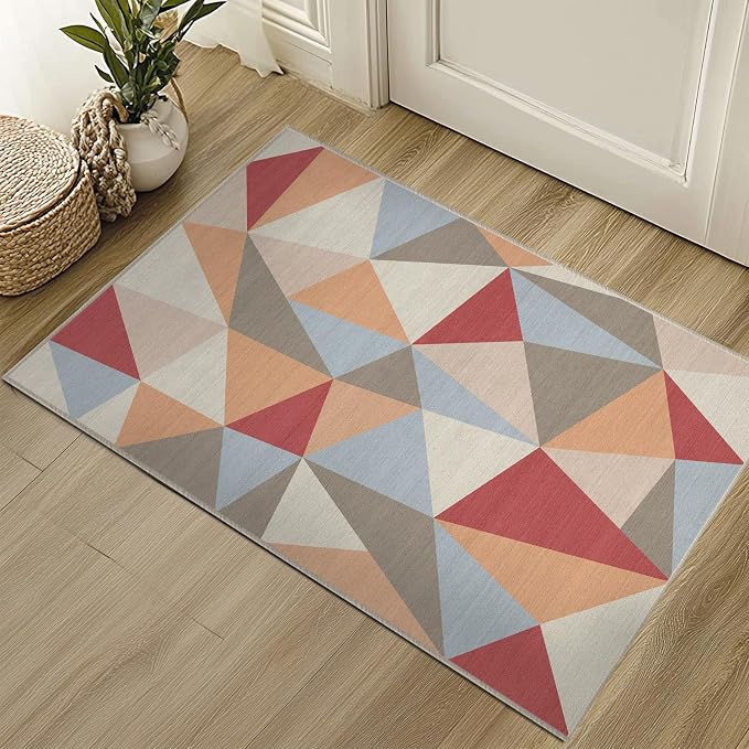 2x3 Colorful Triangle Geometric Rug for Bathroom Entryway Abstract Modern Area Rug Machine Washable Non-Slip Small Mat Carpet for Indoor Bedroom Kitchen Front Door