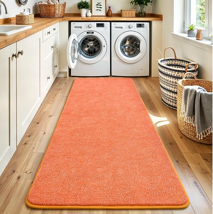 Keeko 2x6 Area Rugs for Living Room,Soft Washable Memory Foam Bedroom Rug | Indoor Throw Rug Low Pile Minimalist Non Slip Carpet for Kids Nursery Classroom Dorm Room Home Decor Orange and White