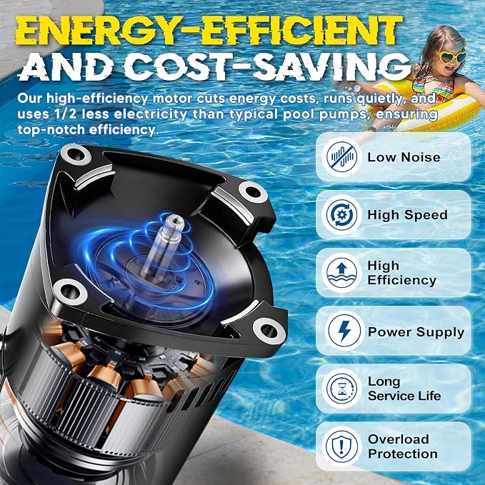 B2853 Pool Pump Motor 1HP 56Y Replacement for Pentair 340038/177474/WF-24 | 115/230V Dual Voltage, 3450 RPM Challenger 1HP Single Speed Swimming Pool Pump, 6.6/13.2A, 1045 Steel Shaft