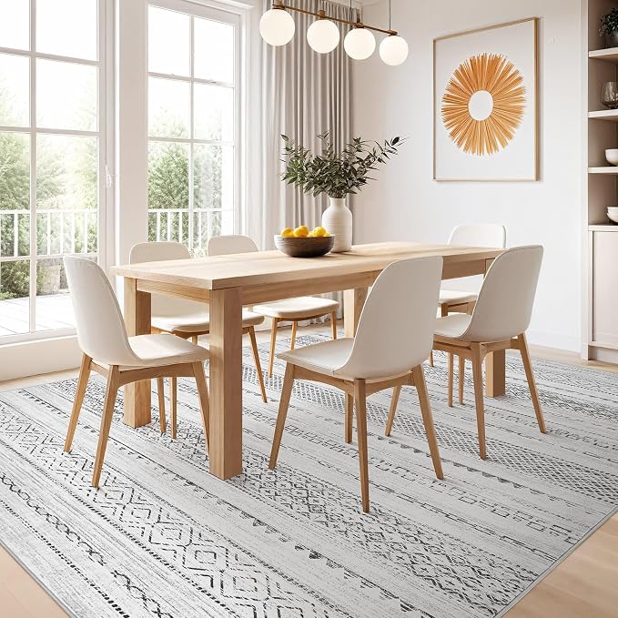 Nakagishi Boho 6x8 Area Rug Living Room Rugs Machine Washable Gray | Soft, Pet & Kid Friendly, Carpet for Living Room/Bedroom/Office/Kitchen/Nursery, Daily Home Decor Stain Resistant Moroccan