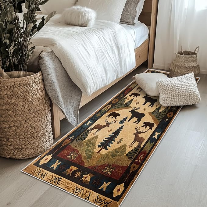 Farmhouse Cabin Runner Area Rug Rustic Washable 2x6 Rugs for Living Room Bedroom Western Country Non-Slip Soft Floor Large Carpet for Office Entryway Bathroom