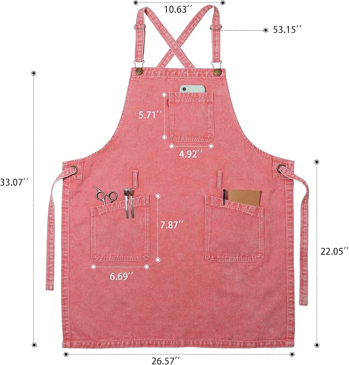 Denim Chef Apron for Women with Pockets, Jean Waitress Server Kitchen Apron for Men Cooking Gardening Painting