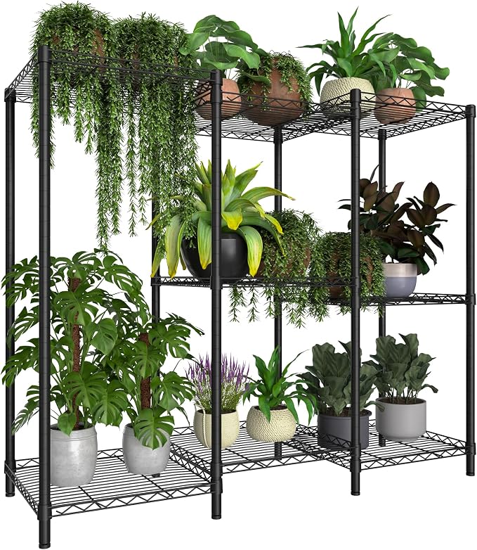 Xiofio 8-Tier Plant Stand for Indoor Outdoor,Multiple Plants Plant Rack,Adjustable Plant Stand Suitable for Bedroom Living Room Balcony Garden,Black