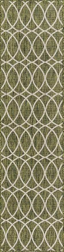 Unique Loom Outdoor Trellis Collection Area Rug - Gitter (2' x 8' Runner, Green/ Ivory)