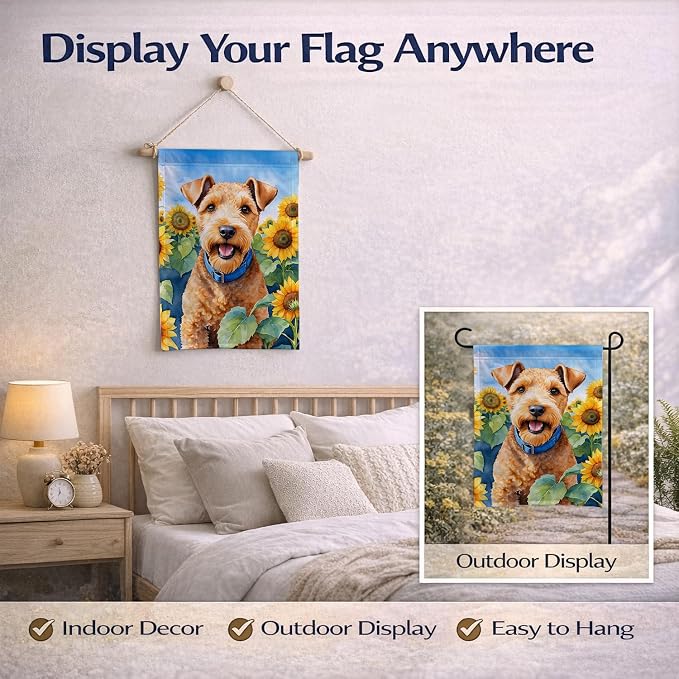 Caroline's Treasures DAC6114GF Lakeland Terrier in Sunflowers Garden Flag Mailbox Flag Decorative Yard Flag Banner Outside Patio Artwork Yard Flower Beds, Garden Size, Multicolor